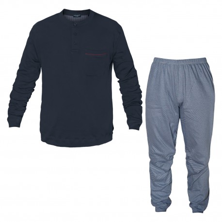 Pigiama Uomo NOTTINGHAM 3 Bottoni Taglie Forti Cotone Interlock Art.PG35059
